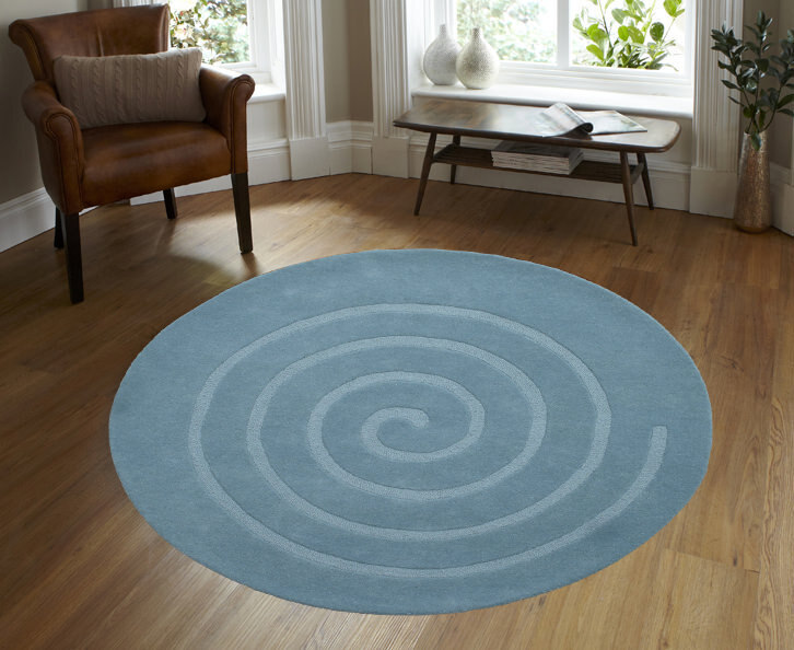 Handmade Round Wool Rug Swirl Aqua Rug Club