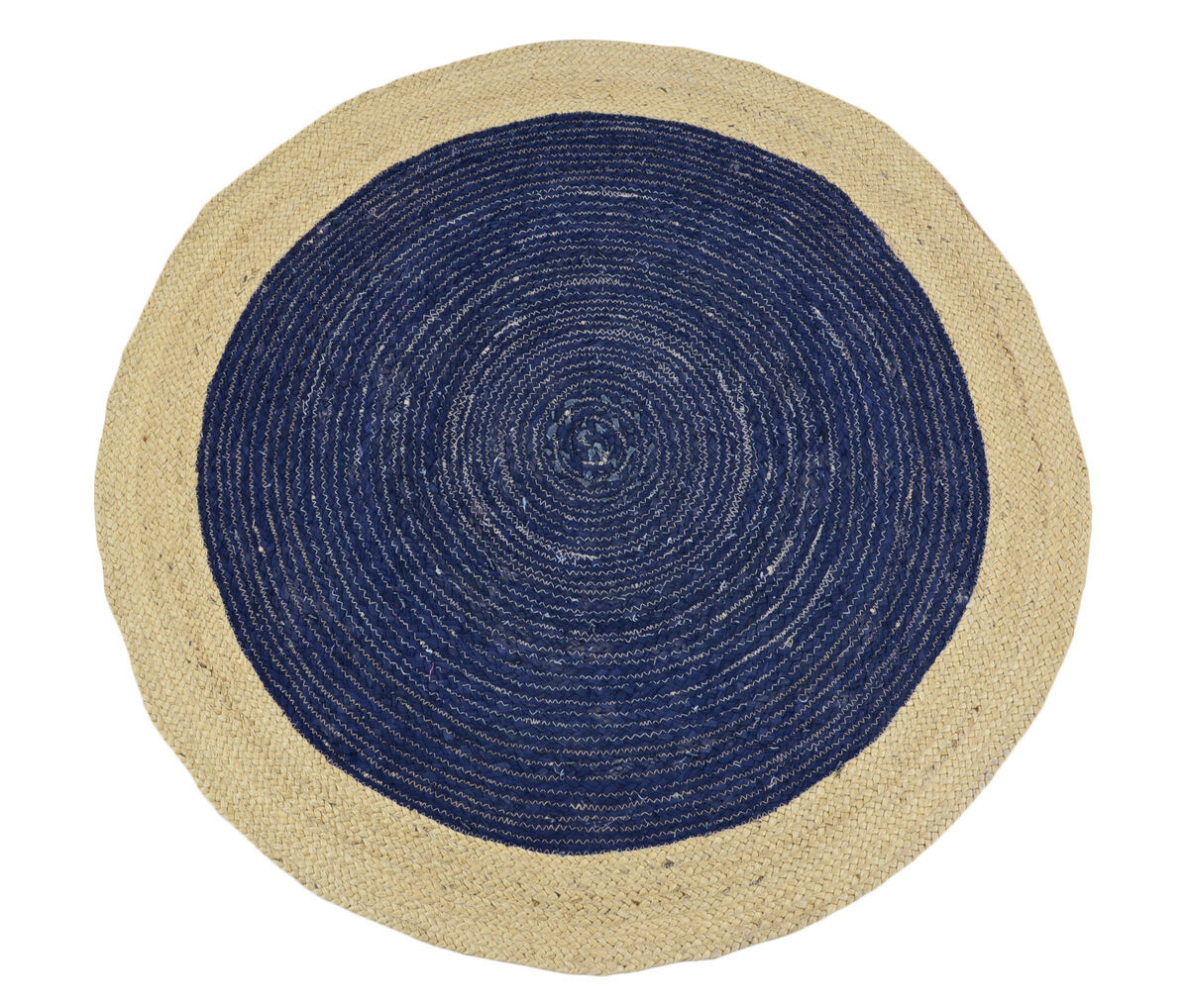 Tribal Handwoven Round Jute Rug Ripple Navy/Natural Rug Club