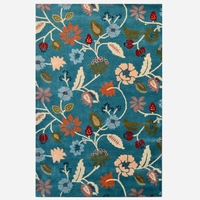 Designer Handmade Wool Rug-Botanical-Teal Blue/Multi