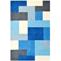 Designer Blocks Handmade Wool Rug - 6227 - Blue