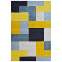 Designer Blocks Handmade Wool Rug - 6227 - Yellow
