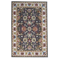 Handmade Floral Wool Rug - Agra - Grey/Cream