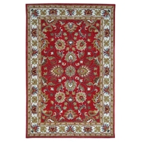 Handmade Floral Wool Rug - Agra - Red/Cream