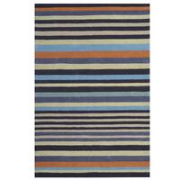 Designer Handmade Striped Wool Rug-6389-Grey Multi-110x160cm