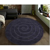 Handwoven Round Wool Rug - Swirl - Charcoal
