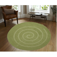 Handwoven Round Wool Rug - Swirl - Green 