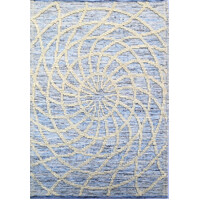 Designer Patterned Handwoven Woollen Rug - Zaal - Ivory/Blue