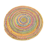 Tribal Handmade Round Jute Rug-1037-Natural/Multi