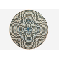Tribal Handwoven Round Jute Rug - 1037 - Natural/Turquoise Blue